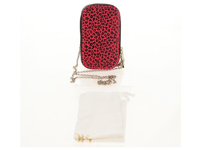 Pochette per telefono in pelle Christian Dior con catena 2 in 1 Rossa Oro Auth 147971SAM - vista 12
