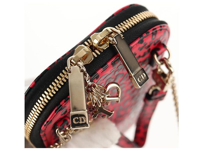 Pochette per telefono in pelle Christian Dior con catena 2 in 1 Rossa Oro Auth 147971SAM - vista 22