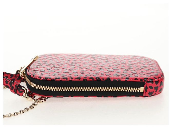 Pochette per telefono in pelle Christian Dior con catena 2 in 1 Rossa Oro Auth 147971SAM - vista 3