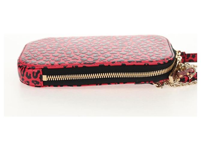 Pochette per telefono in pelle Christian Dior con catena 2 in 1 Rossa Oro Auth 147971SAM - vista 4