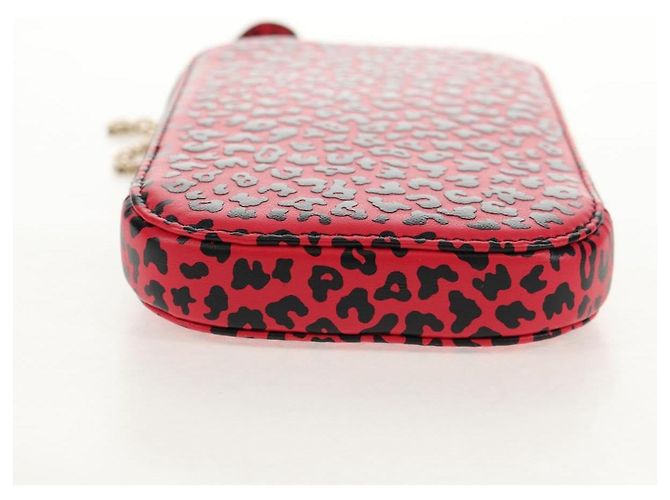Pochette per telefono in pelle Christian Dior con catena 2 in 1 Rossa Oro Auth 147971SAM - vista 5