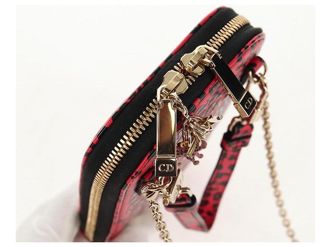 Pochette per telefono in pelle Christian Dior con catena 2 in 1 Rossa Oro Auth 147971SAM - vista 6