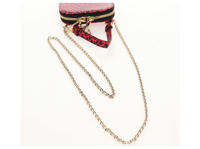 Pochette per telefono in pelle Christian Dior con catena 2 in 1 Rossa Oro Auth 147971SAM - vista 8