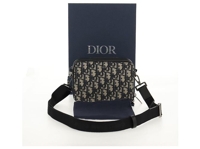 Borsa a spalla in tela obliqua Trotter Christian Dior blu navy argento Auth 148526SAM - vista 12