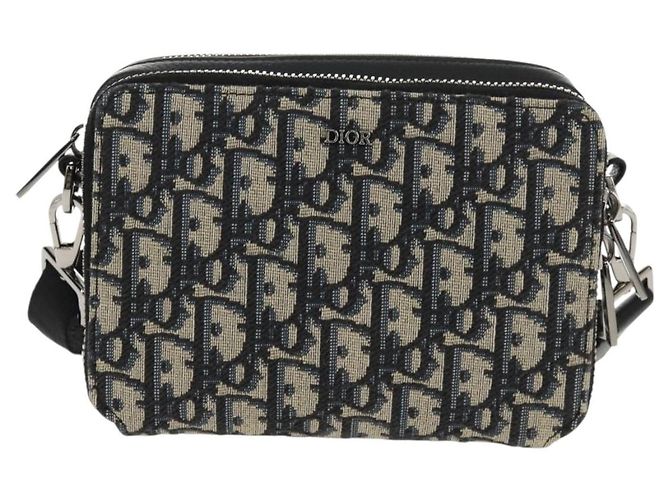 Borsa a spalla in tela obliqua Trotter Christian Dior blu navy argento Auth 148526SAM - vista 13