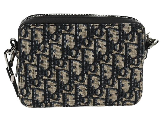 Borsa a spalla in tela obliqua Trotter Christian Dior blu navy argento Auth 148526SAM - vista 2