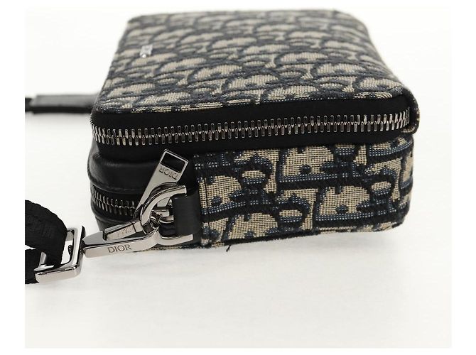 Borsa a spalla in tela obliqua Trotter Christian Dior blu navy argento Auth 148526SAM - vista 3