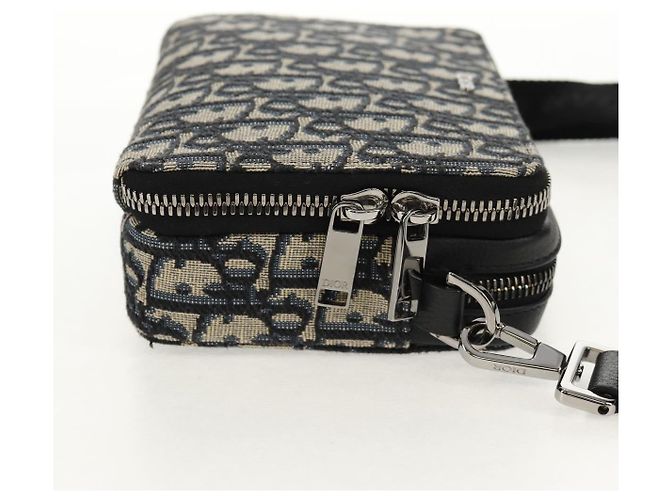 Borsa a spalla in tela obliqua Trotter Christian Dior blu navy argento Auth 148526SAM - vista 4