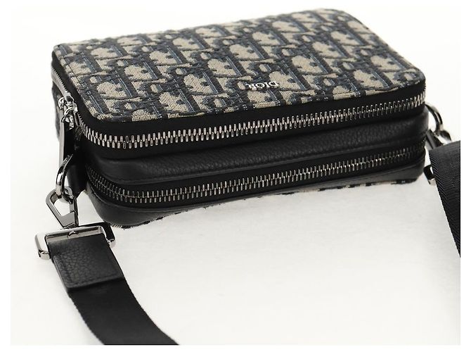 Borsa a spalla in tela obliqua Trotter Christian Dior blu navy argento Auth 148526SAM - vista 6