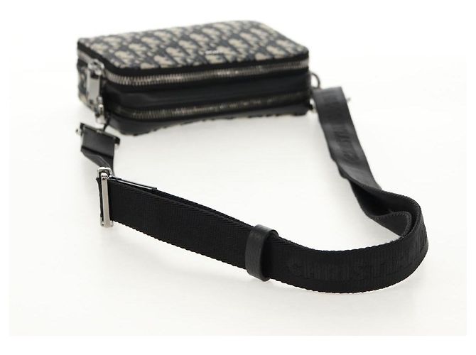 Borsa a spalla in tela obliqua Trotter Christian Dior blu navy argento Auth 148526SAM - vista 7