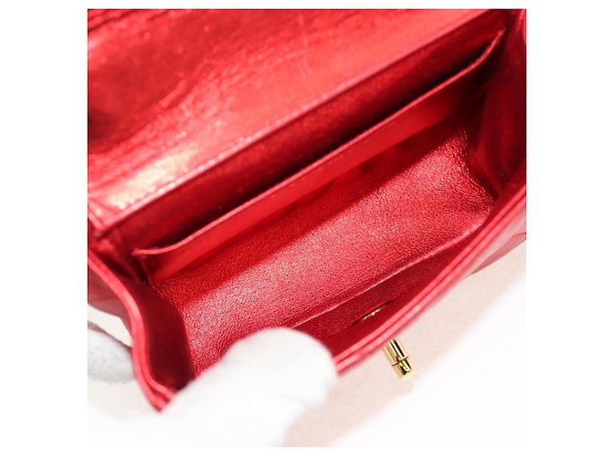 CHANEL Borsa a Mano Matelassé in Pelle Rossa Oro CC Auth 140357SM Rosso D'oro - vista 10