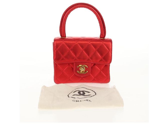 CHANEL Borsa a Mano Matelassé in Pelle Rossa Oro CC Auth 140357SM Rosso D'oro - vista 12