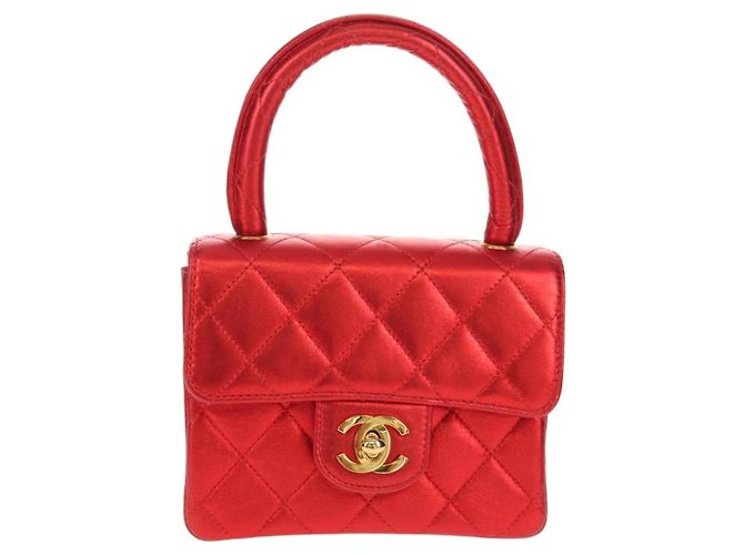 CHANEL Borsa a Mano Matelassé in Pelle Rossa Oro CC Auth 140357SM Rosso D'oro - vista 13