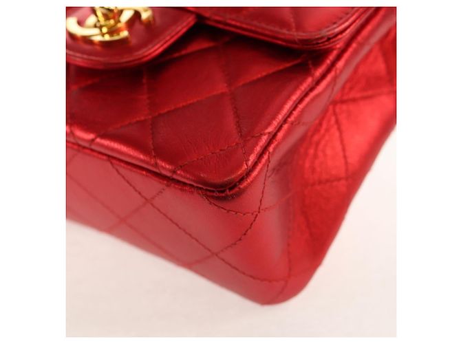 CHANEL Borsa a Mano Matelassé in Pelle Rossa Oro CC Auth 140357SM Rosso D'oro - vista 16