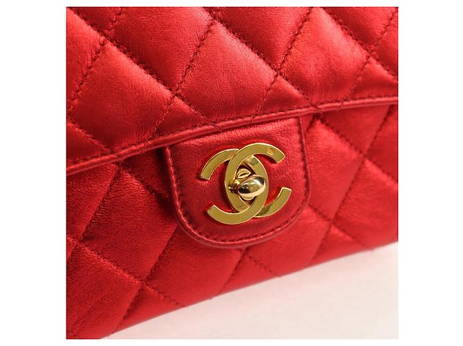 CHANEL Borsa a Mano Matelassé in Pelle Rossa Oro CC Auth 140357SM Rosso D'oro - vista 19