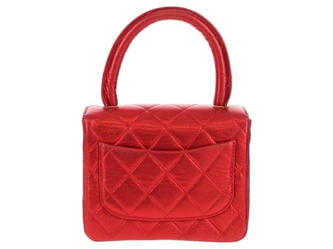 CHANEL Borsa a Mano Matelassé in Pelle Rossa Oro CC Auth 140357SM Rosso D'oro - vista 2