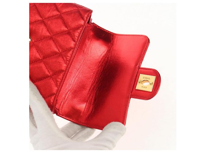 CHANEL Borsa a Mano Matelassé in Pelle Rossa Oro CC Auth 140357SM Rosso D'oro - vista 20