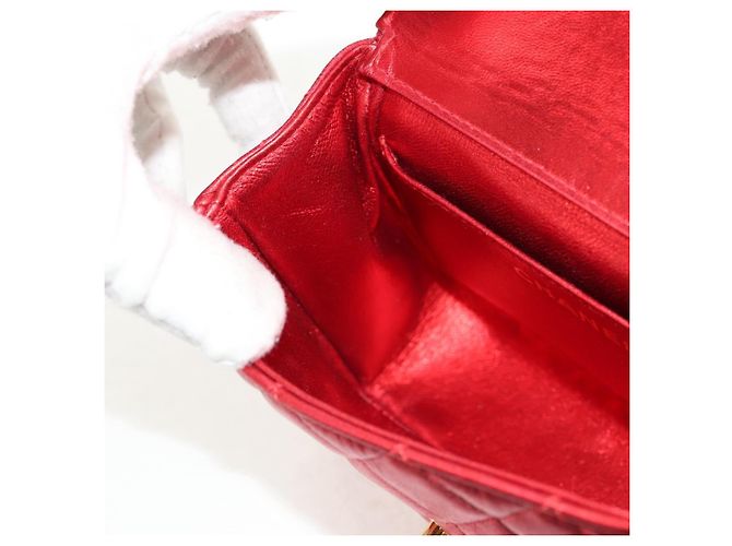 CHANEL Borsa a Mano Matelassé in Pelle Rossa Oro CC Auth 140357SM Rosso D'oro - vista 23