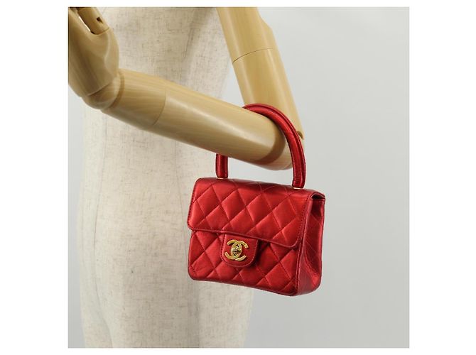 CHANEL Borsa a Mano Matelassé in Pelle Rossa Oro CC Auth 140357SM Rosso D'oro - vista 25