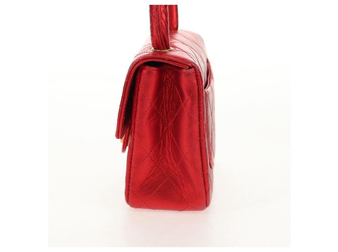 CHANEL Borsa a Mano Matelassé in Pelle Rossa Oro CC Auth 140357SM Rosso D'oro - vista 4