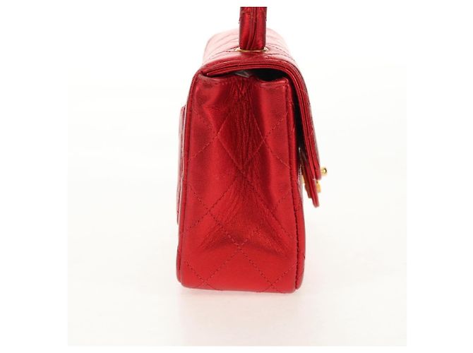CHANEL Borsa a Mano Matelassé in Pelle Rossa Oro CC Auth 140357SM Rosso D'oro - vista 5