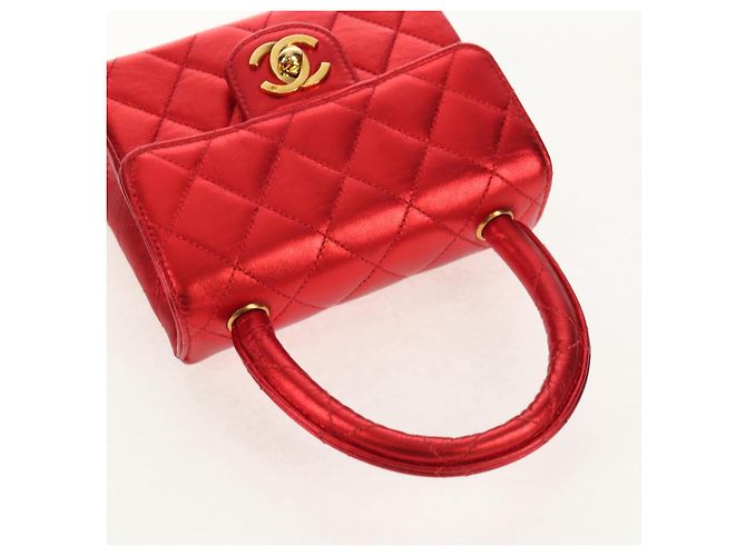 CHANEL Borsa a Mano Matelassé in Pelle Rossa Oro CC Auth 140357SM Rosso D'oro - vista 7