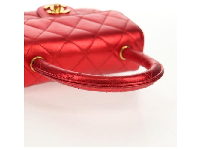 CHANEL Borsa a Mano Matelassé in Pelle Rossa Oro CC Auth 140357SM Rosso D'oro - vista 8
