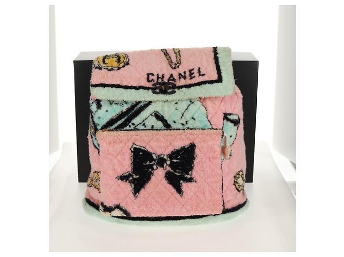 Zaino CHANEL Matelassé COCO Mark in velluto rosa con CC dorato Auth 138517SM D'oro - vista 12