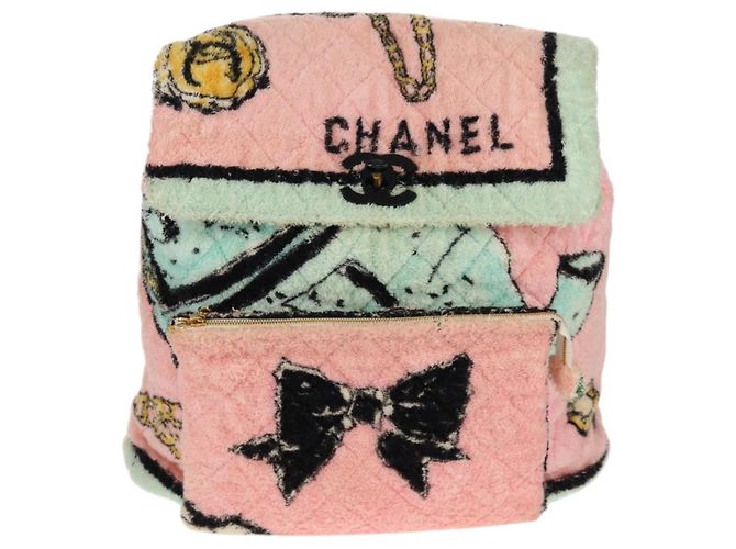Zaino CHANEL Matelassé COCO Mark in velluto rosa con CC dorato Auth 138517SM D'oro - vista 13