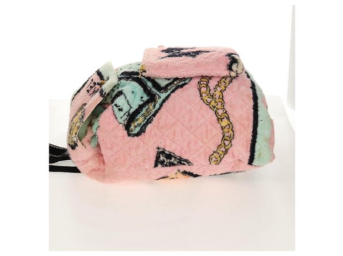Zaino CHANEL Matelassé COCO Mark in velluto rosa con CC dorato Auth 138517SM D'oro - vista 3