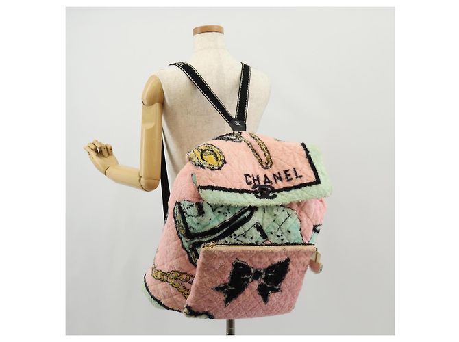 Zaino CHANEL Matelassé COCO Mark in velluto rosa con CC dorato Auth 138517SM D'oro - vista 37