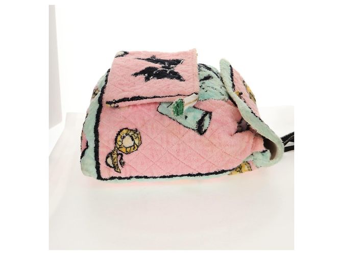 Zaino CHANEL Matelassé COCO Mark in velluto rosa con CC dorato Auth 138517SM D'oro - vista 6