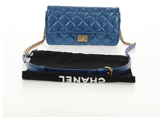 CHANEL 2.55 Sac à épaule Matelassé en Cuir de Veau Bleu Or CC Auth 149291SM Doré - vue 12