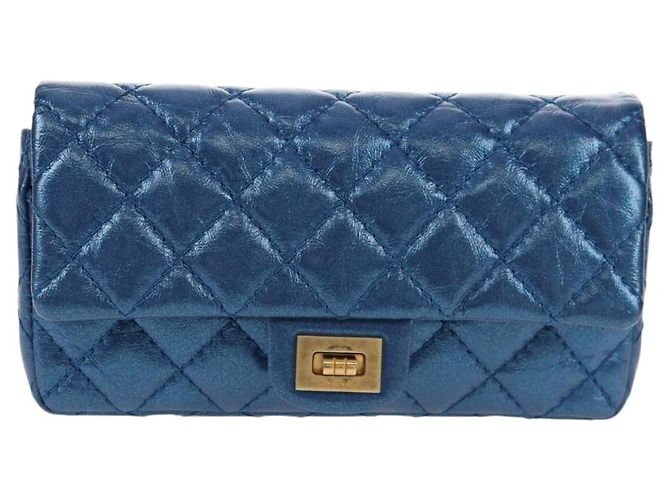 CHANEL 2.55 Sac à épaule Matelassé en Cuir de Veau Bleu Or CC Auth 149291SM Doré - vue 13