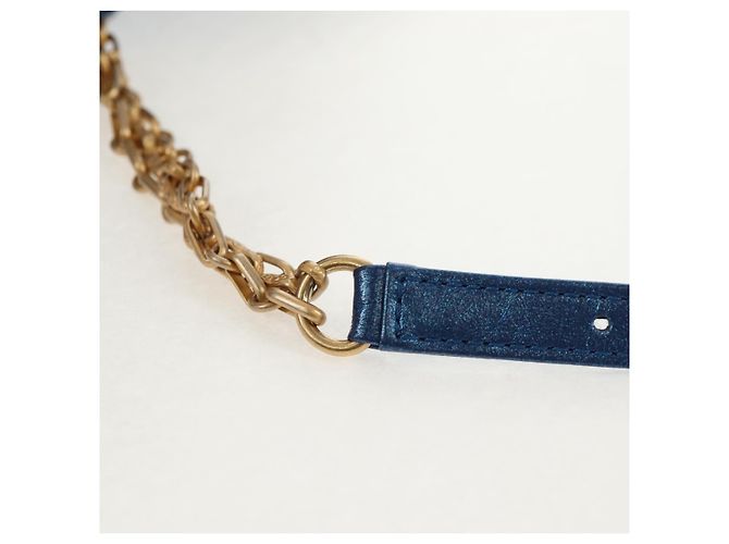 CHANEL 2.55 Sac à épaule Matelassé en Cuir de Veau Bleu Or CC Auth 149291SM Doré - vue 14