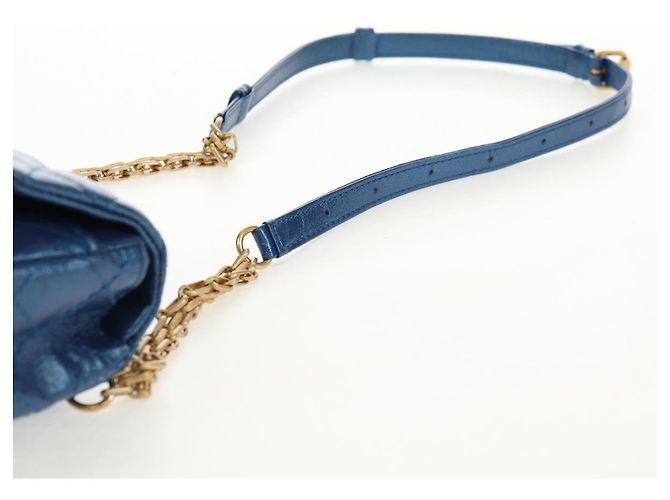 CHANEL 2.55 Sac à épaule Matelassé en Cuir de Veau Bleu Or CC Auth 149291SM Doré - vue 15
