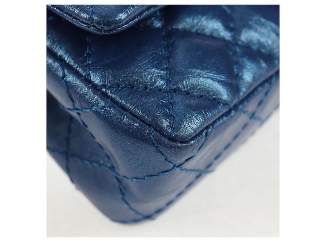 CHANEL 2.55 Sac à épaule Matelassé en Cuir de Veau Bleu Or CC Auth 149291SM Doré - vue 16