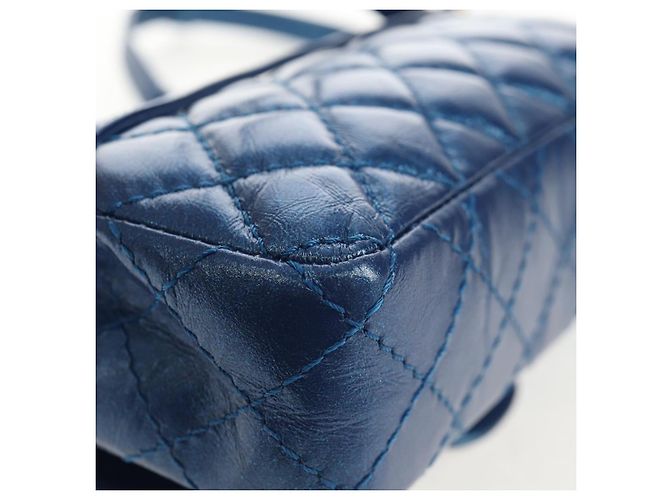 CHANEL 2.55 Sac à épaule Matelassé en Cuir de Veau Bleu Or CC Auth 149291SM Doré - vue 18