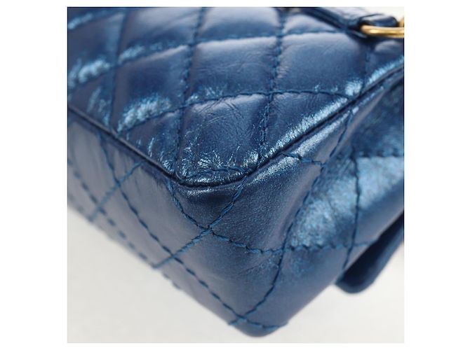 CHANEL 2.55 Sac à épaule Matelassé en Cuir de Veau Bleu Or CC Auth 149291SM Doré - vue 19