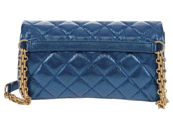 CHANEL 2.55 Sac à épaule Matelassé en Cuir de Veau Bleu Or CC Auth 149291SM Doré - vue 2