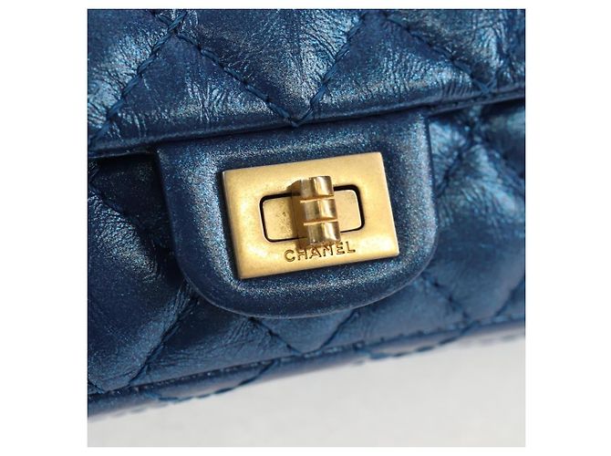 CHANEL 2.55 Sac à épaule Matelassé en Cuir de Veau Bleu Or CC Auth 149291SM Doré - vue 20