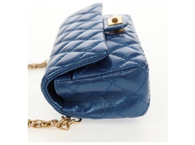CHANEL 2.55 Sac à épaule Matelassé en Cuir de Veau Bleu Or CC Auth 149291SM Doré - vue 3