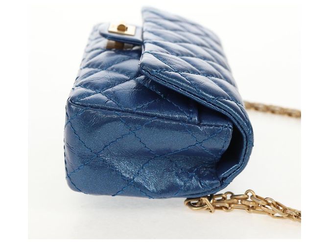 CHANEL 2.55 Sac à épaule Matelassé en Cuir de Veau Bleu Or CC Auth 149291SM Doré - vue 4