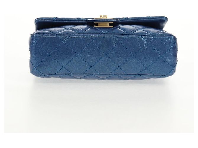 CHANEL 2.55 Sac à épaule Matelassé en Cuir de Veau Bleu Or CC Auth 149291SM Doré - vue 5