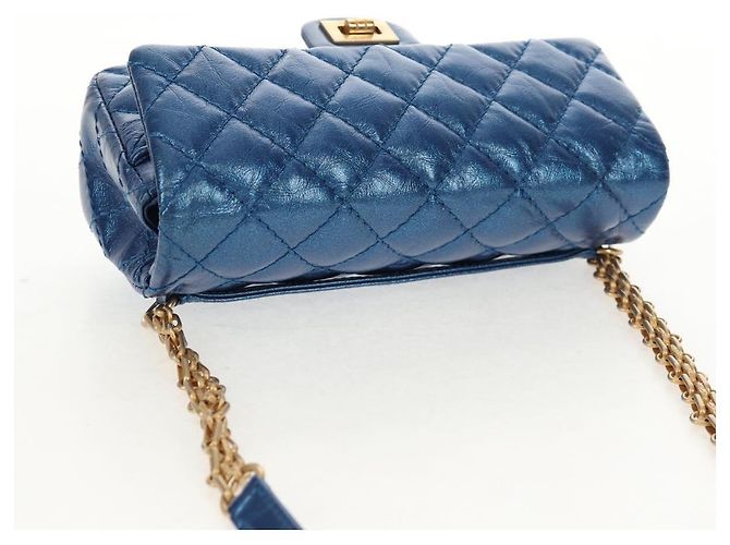 CHANEL 2.55 Sac à épaule Matelassé en Cuir de Veau Bleu Or CC Auth 149291SM Doré - vue 6