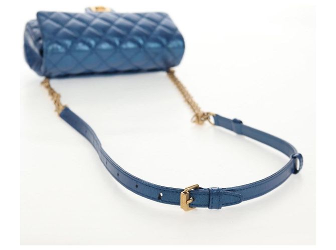 CHANEL 2.55 Sac à épaule Matelassé en Cuir de Veau Bleu Or CC Auth 149291SM Doré - vue 7