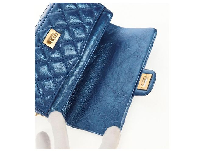 CHANEL 2.55 Sac à épaule Matelassé en Cuir de Veau Bleu Or CC Auth 149291SM Doré - vue 9