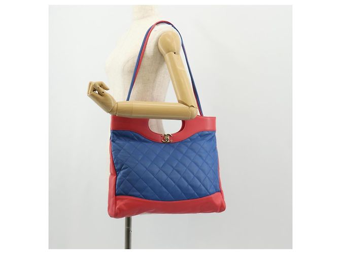 CHANEL Borsa Matelassé in Pelle di Agnello 2way Blu Oro CC Auth BA7491SAM D'oro - vista 24