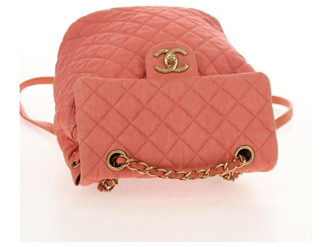 CHANEL Zaino Matelassé Denim Rosa Oro CC Auth 145070SAM D'oro - vista 14