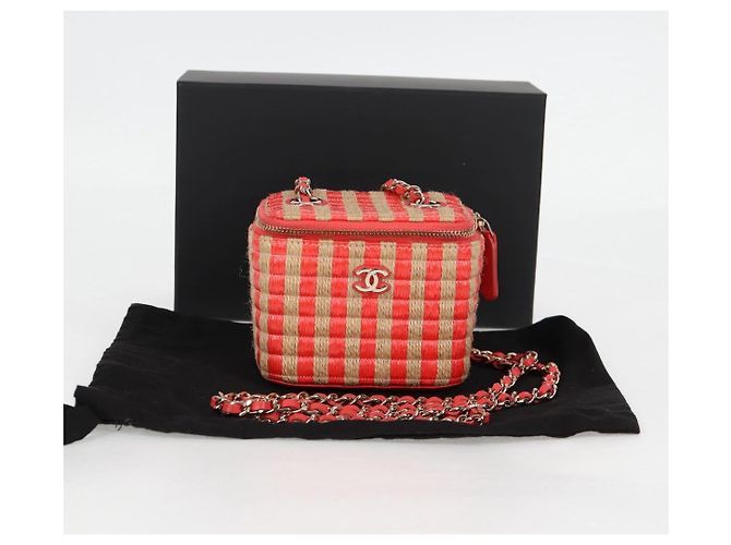Bolsa de ombro de corrente CHANEL em palha bege ouro CC Auth 120168SAM Dourado - vista 12